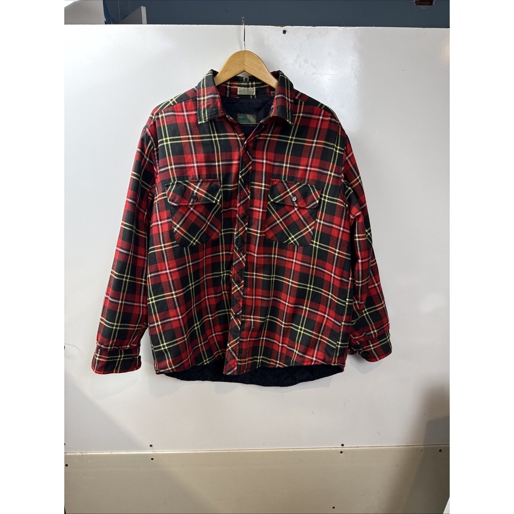 Vintage Pine Grove Quilted Flannel Shirt Jacket Red Black Plaid XL Mens
